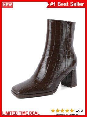 Womens Ankle Boots Square Toe 3 Inch Chunky Block Heel Side Zip Booties